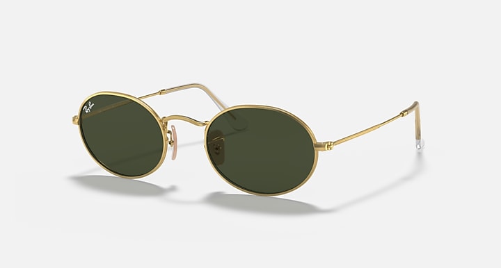 Ray-Ban OVAL METAL Arista Gold with G-15 Green Solid Color lenses - Quarter