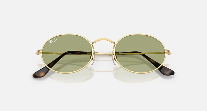 Ray-Ban OVAL METAL SUMMER CAPSULE Arista Gold with Bottle Green Solid Color lenses - Closed Front