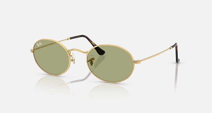 Ray-Ban OVAL METAL SUMMER CAPSULE Arista Gold with Bottle Green Solid Color lenses - Quarter