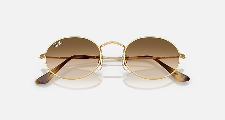 Ray-Ban OVAL METAL Arista Gold with Clear Gradient Brown Gradient lenses - Closed Front