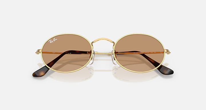 Ray-Ban OVAL METAL SUMMER CAPSULE Arista Gold with Brown Solid Color lenses - Closed Front