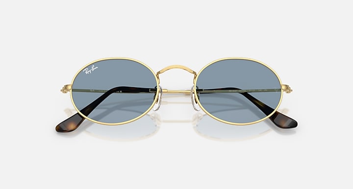 Ray-Ban OVAL METAL SUMMER CAPSULE Arista Gold with Blue Solid Color lenses - Closed Front
