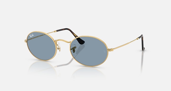 Ray-Ban OVAL METAL SUMMER CAPSULE Arista Gold with Blue Solid Color lenses - Quarter