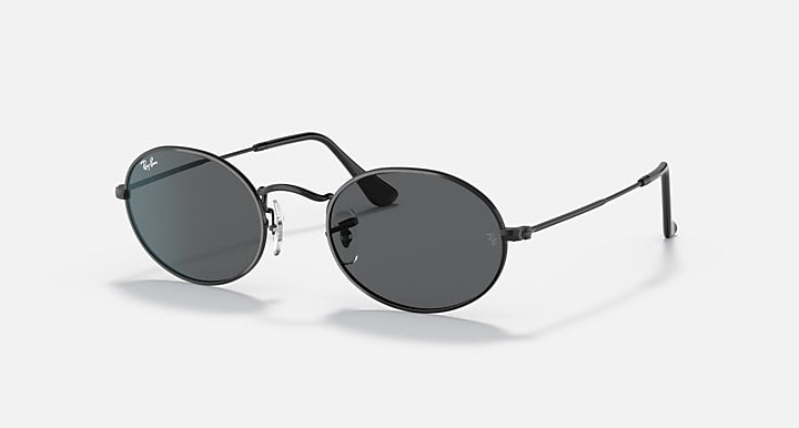 Ray-Ban OVAL METAL Black with Dark Grey Solid Color lenses - Quarter