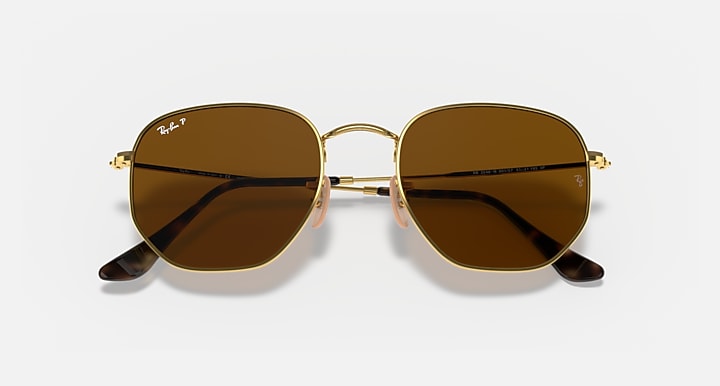 Ray-Ban HEXAGONAL FLAT LENSES Arista Gold with Brown Polarized Solid Color lenses - Closed Front