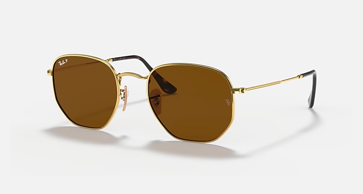 Ray-Ban HEXAGONAL FLAT LENSES Arista Gold with Brown Polarized Solid Color lenses - Quarter