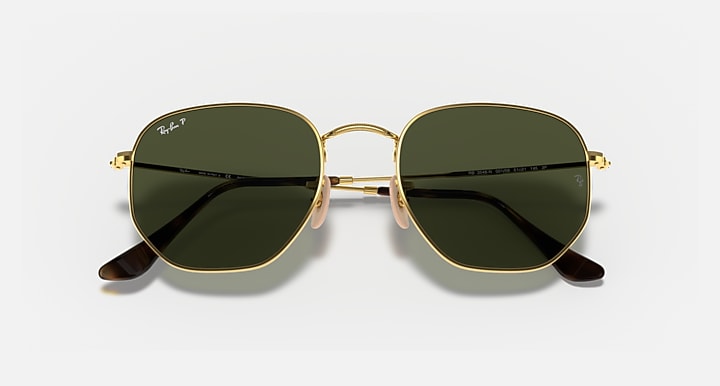 Ray-Ban HEXAGONAL FLAT LENSES Arista Gold with G-15 Green Polarized Solid Color lenses - Closed Front