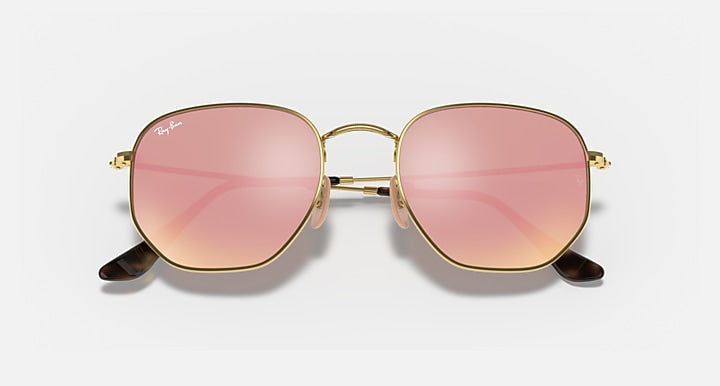 Ray-Ban HEXAGONAL FLAT LENSES Arista Gold with Bronze Solid Color - Mirror lenses - Closed Front