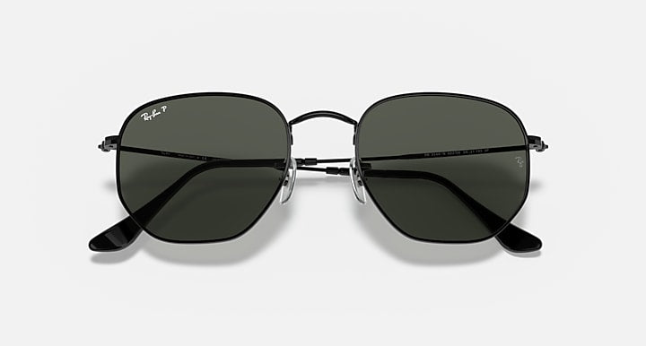 Ray-Ban HEXAGONAL FLAT LENSES Black with G-15 Green Polarized Solid Color lenses - Closed Front