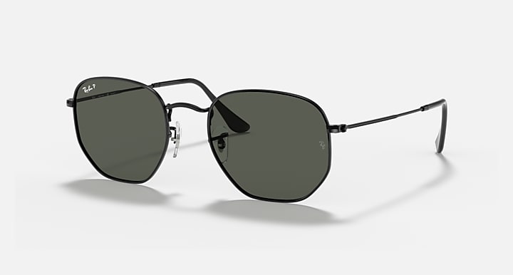Ray-Ban HEXAGONAL FLAT LENSES Black with G-15 Green Polarized Solid Color lenses - Quarter