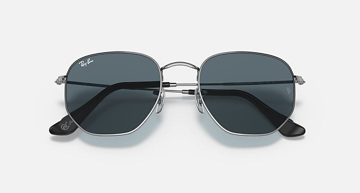 Ray-Ban HEXAGONAL @COLLECTION Gunmetal with Blue Classic Solid Color lenses - Closed Front