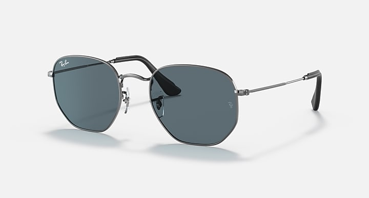 Ray-Ban HEXAGONAL @COLLECTION Gunmetal with Blue Classic Solid Color lenses - Quarter