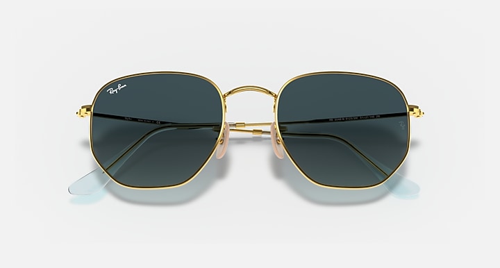 Ray-Ban HEXAGONAL FLAT LENSES Arista Gold with Blue Gradient lenses - Closed Front