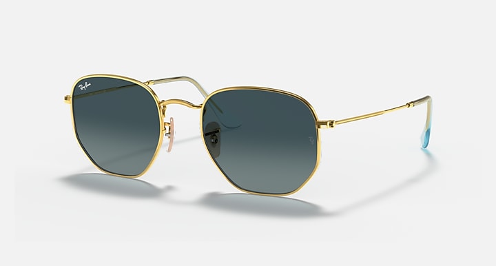Ray-Ban HEXAGONAL FLAT LENSES Arista Gold with Blue Gradient lenses - Quarter