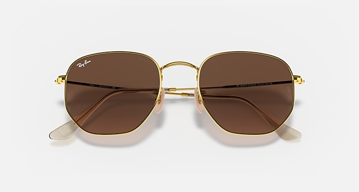 Ray-Ban HEXAGONAL FLAT LENSES Arista Gold with Brown Gradient lenses - Closed Front