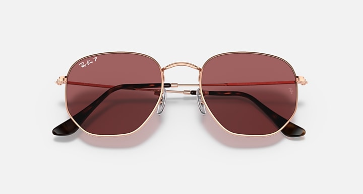 Ray-Ban HEXAGONAL FLAT LENSES Rose Gold with Violet Polarized Solid Color lenses - Closed Front