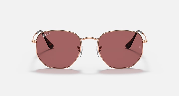 Ray-Ban HEXAGONAL FLAT LENSES Rose Gold with Violet Polarized Solid Color lenses - Front