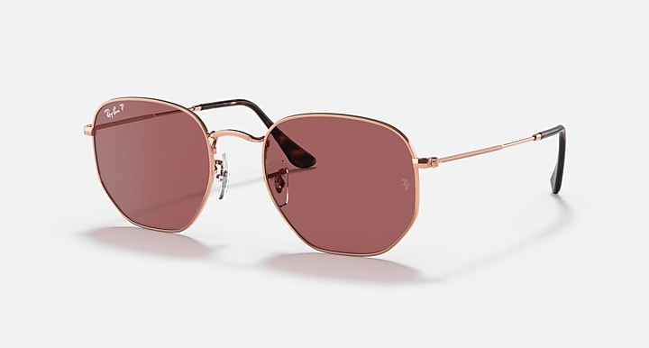 Ray-Ban HEXAGONAL FLAT LENSES Rose Gold with Violet Polarized Solid Color lenses - Quarter