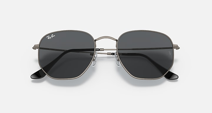 Ray-Ban HEXAGONAL RELOADED Antique Gunmetal with Dark Grey Solid Color lenses - Closed Front