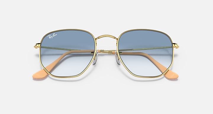 Ray-Ban HEXAGONAL Arista Gold with Light Blue Gradient Gradient lenses - Closed Front