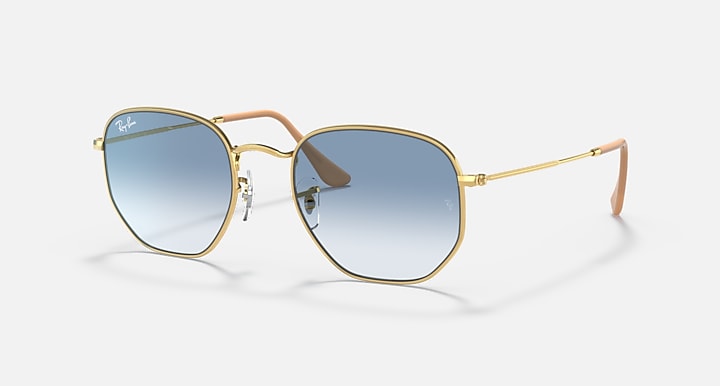 Ray-Ban HEXAGONAL Arista Gold with Light Blue Gradient Gradient lenses - Quarter