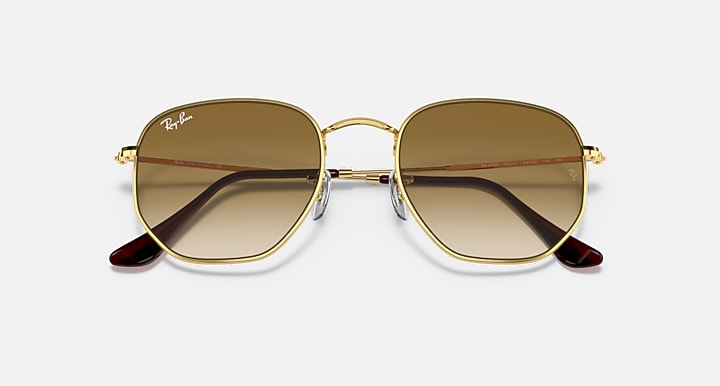 Ray-Ban HEXAGONAL Arista Gold with Light Brown Gradient Gradient lenses - Closed Front