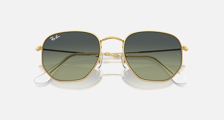 Ray-Ban HEXAGONAL Arista Gold with Green Vintage Gradient lenses - Closed Front