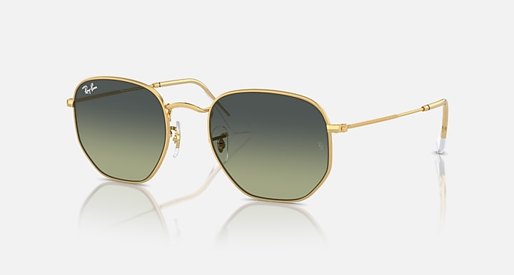 Ray-Ban HEXAGONAL Arista Gold with Green Vintage Gradient lenses - Quarter