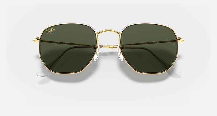 Ray-Ban HEXAGONAL Gold with G-15 Green Solid Color lenses - Closed Front