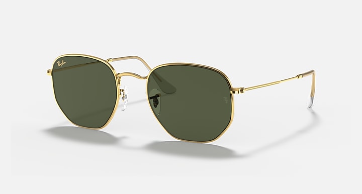 Ray-Ban HEXAGONAL Gold with G-15 Green Solid Color lenses - Quarter