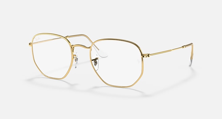 Ray-Ban HEXAGONAL BLUE-VIOLET LIGHT CLEAR Gold with Clear Blue-Violet Light Filter lenses - Quarter