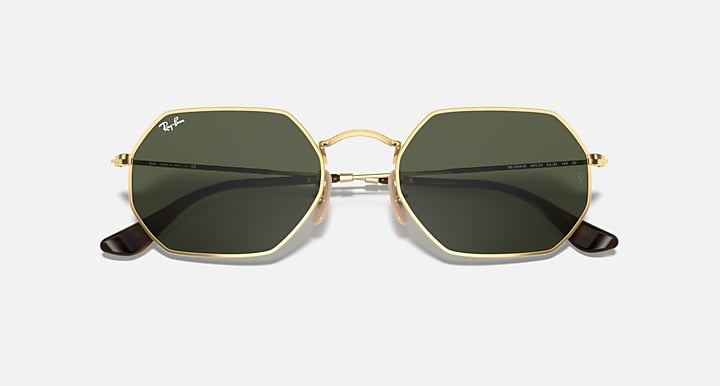 Ray-Ban OCTAGONAL CLASSIC Arista Gold with G-15 Green Solid Color lenses - Closed Front