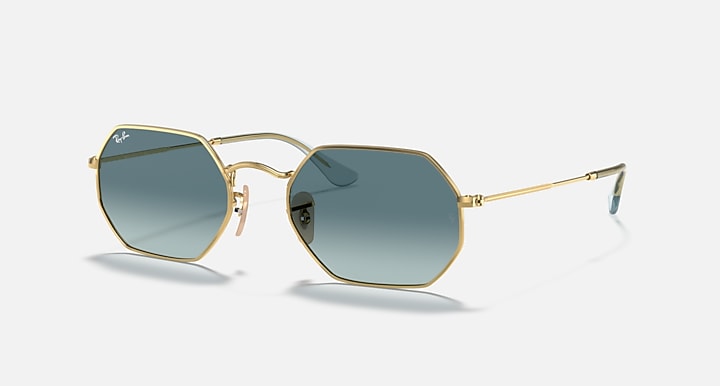 Ray-Ban OCTAGONAL CLASSIC Arista Gold with Blue Gradient Gradient lenses - Quarter