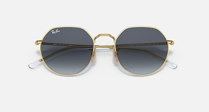 Ray-Ban JACK Arista Gold with Blue/Grey Gradient lenses - Closed Front