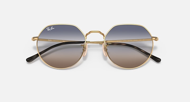 Ray-Ban JACK Arista Gold with Clear/Blue Bi-Gradient lenses - Closed Front