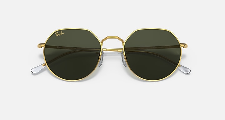 Ray-Ban JACK Gold with Green Solid Color lenses - Closed Front