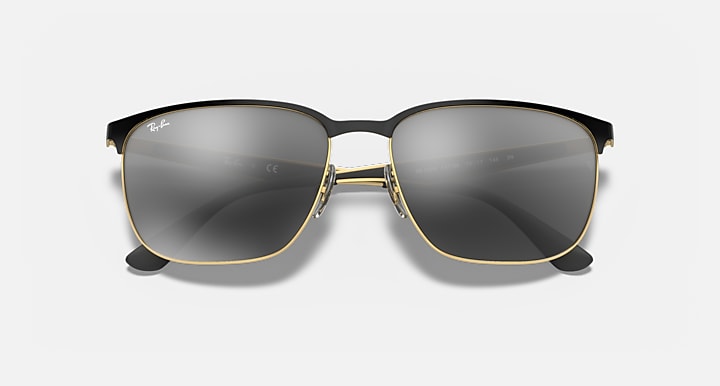 Ray-Ban RB3569 Black On Gold with Grey Gradient Mirror Gradient - Mirror lenses - Closed Front