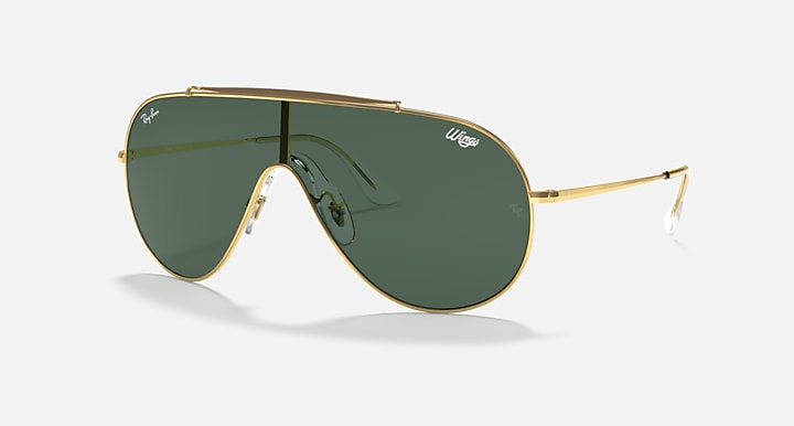 Ray-Ban WINGS Arista Gold with Dark Green Solid Color lenses - Quarter