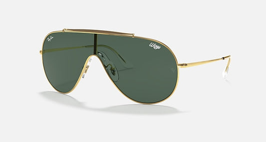 Ray-Ban WINGS Arista Gold with Dark Green Solid Color lenses - Quarter