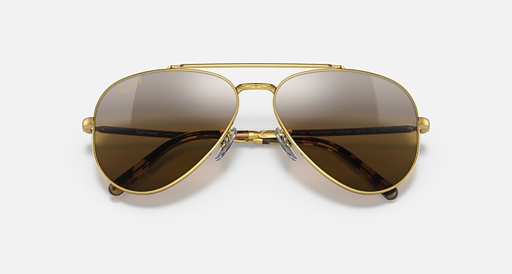 Ray-Ban NEW AVIATOR POLARIZED+ LENSES Gold with Silver & Brown Polarized+ Polarized+ lenses - Closed Front