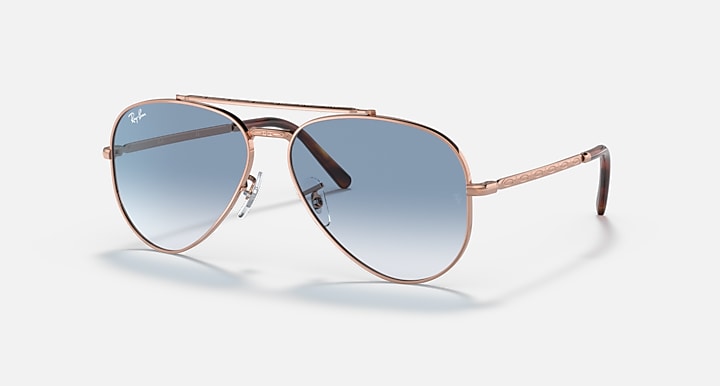 Ray-Ban NEW AVIATOR Rose Gold; Pink Gold with Clear Blue Gradient lenses - Quarter