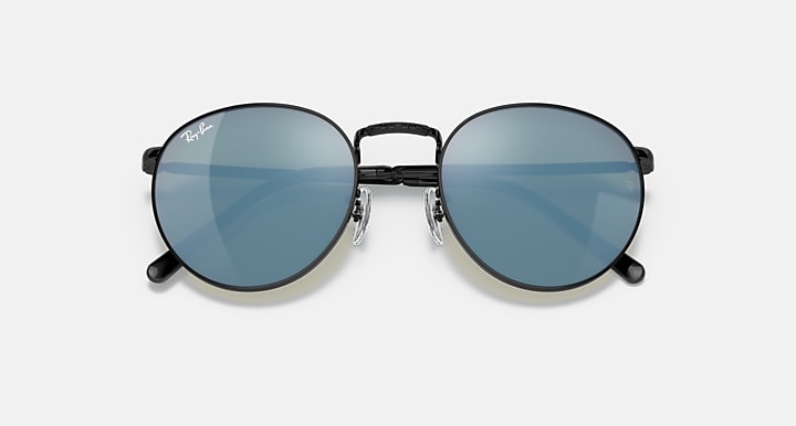 Ray-Ban NEW ROUND Black with Green Mirror Blue Solid Color - Mirror lenses - Closed Front