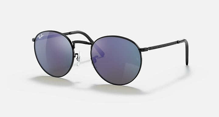 Ray-Ban NEW ROUND Black with Green Mirror Blue Solid Color - Mirror lenses - Quarter