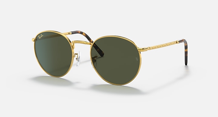 Ray-Ban NEW ROUND Gold with Green Solid Color lenses - Quarter