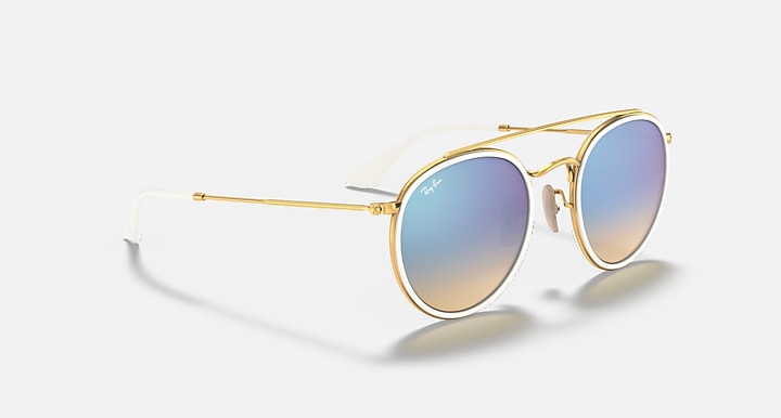 Ray-Ban ROUND DOUBLE BRIDGE Arista Gold with Blue Flash Gradient - Mirror lenses - Alternative