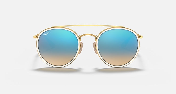 Ray-Ban ROUND DOUBLE BRIDGE Arista Gold with Blue Flash Gradient - Mirror lenses - Front
