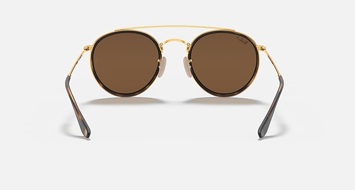 Ray-Ban ROUND DOUBLE BRIDGE Arista Gold with Brown Polarized Solid Color lenses - Back