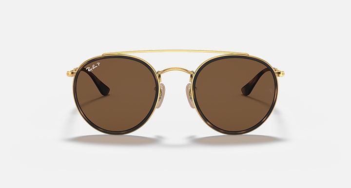 Ray-Ban ROUND DOUBLE BRIDGE Arista Gold with Brown Polarized Solid Color lenses - Front