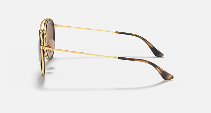 Ray-Ban ROUND DOUBLE BRIDGE Arista Gold with Brown Polarized Solid Color lenses - Lateral