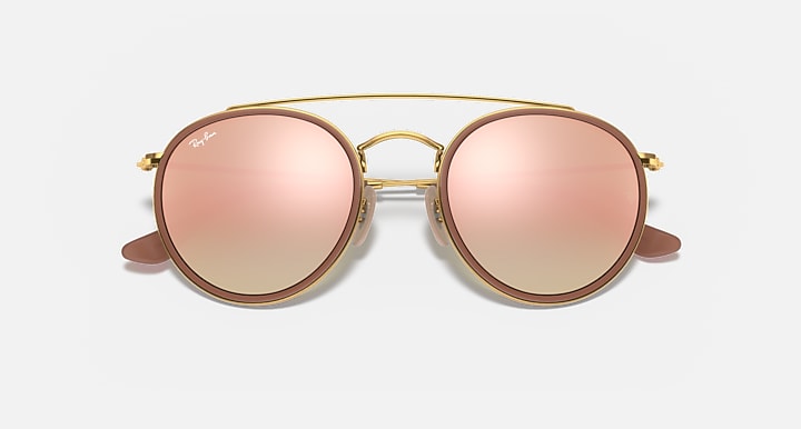 Ray-Ban ROUND DOUBLE BRIDGE Arista Gold with Solid Color Gradient - Mirror lenses - Closed Front